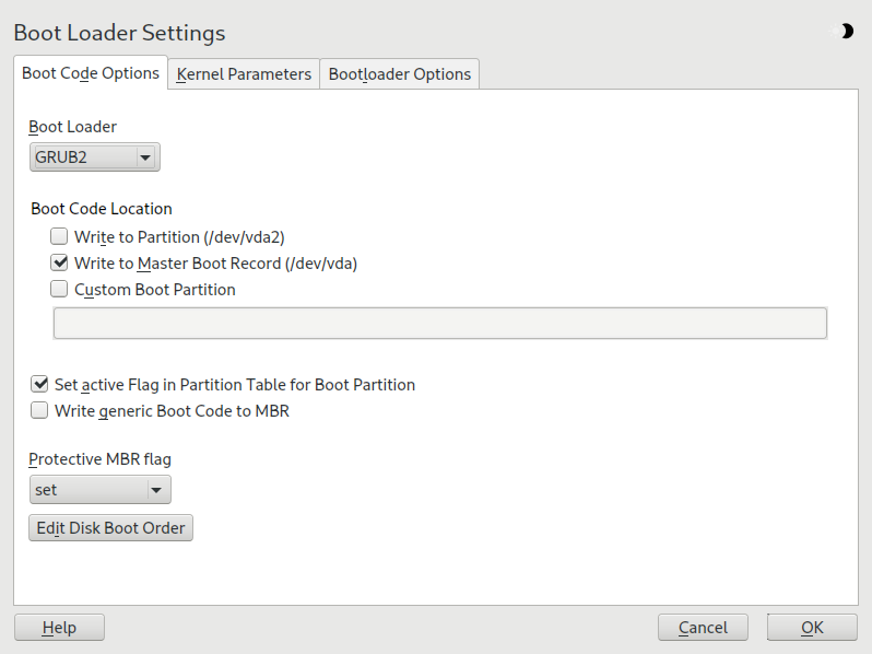 Boot code options Boot code options