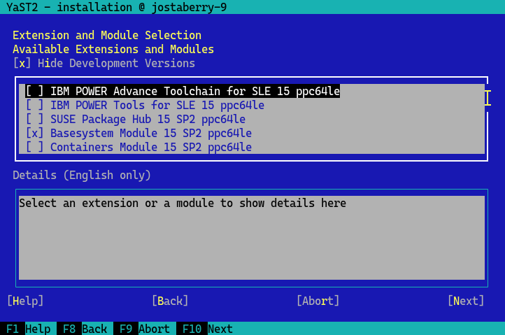 Selecting extensions and modules Selecting extensions and modules