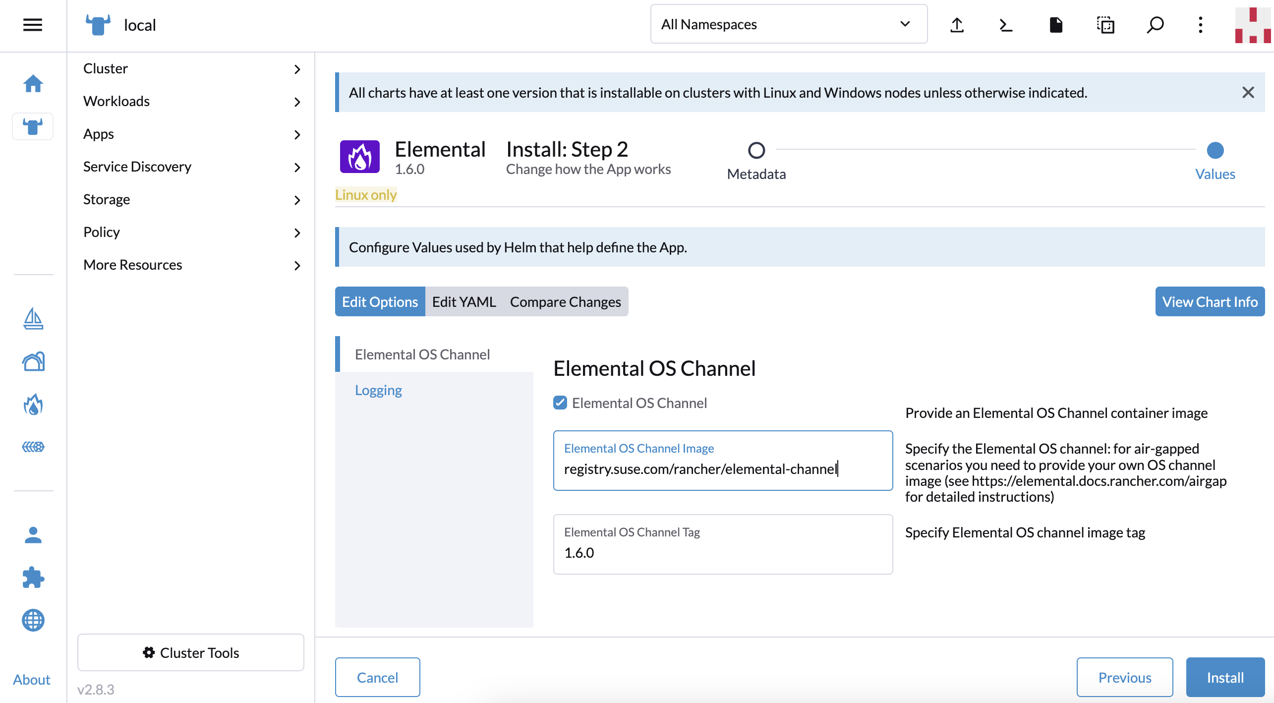 Install SUSE® Rancher Prime OS Manager operator screenshot 2