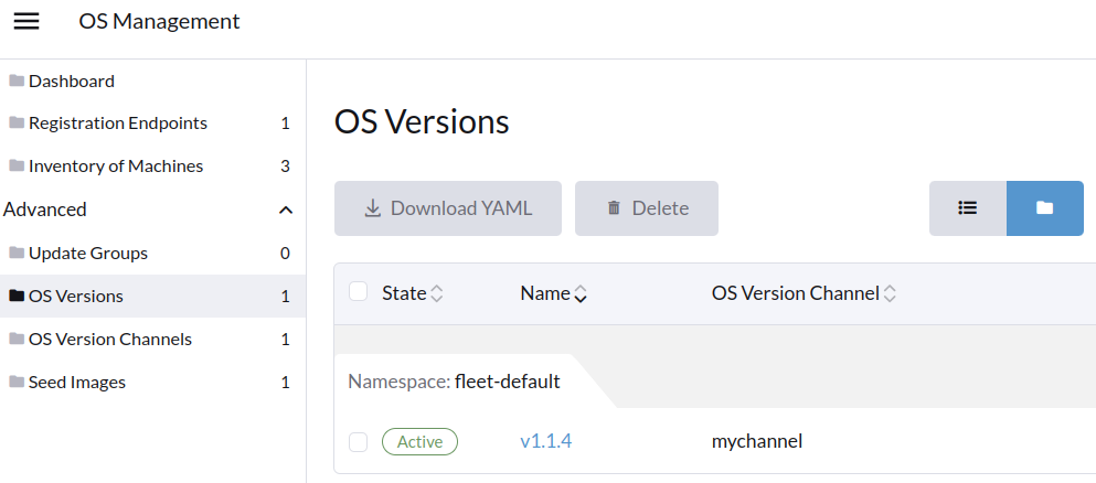 SUSE® Rancher Prime OS Manager OS Version menu