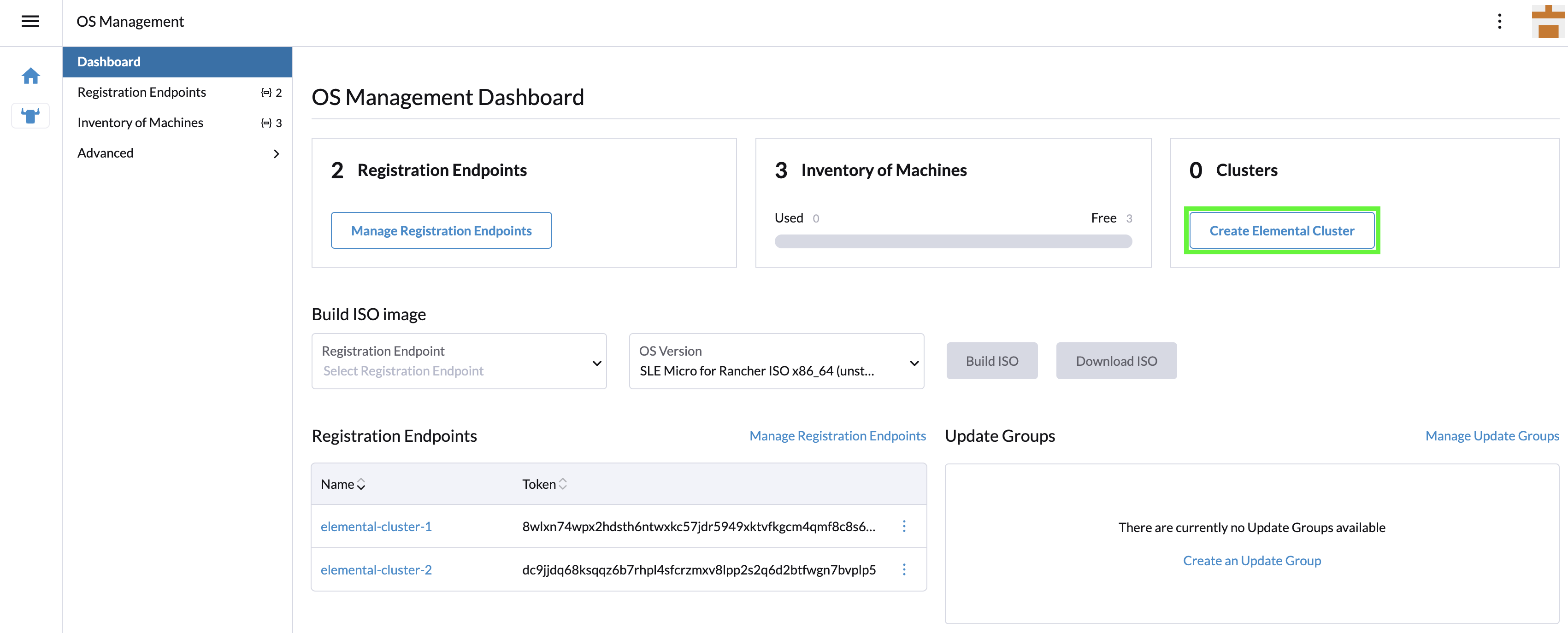 Create SUSE® Rancher Prime OS Manager Cluster button