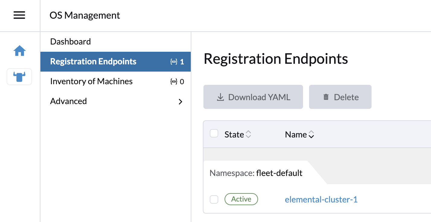 Machine registered in Registration Endpoints