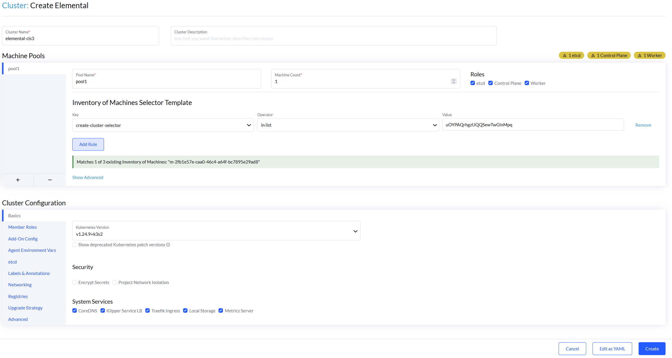 SUSE® Rancher Prime OS Manager cluster configuration