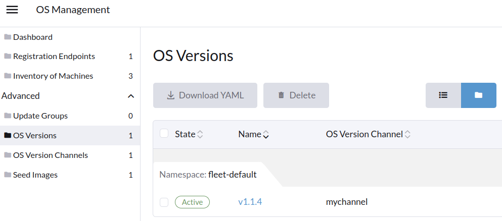 SUSE® Rancher Prime: OS Manager OS Version menu