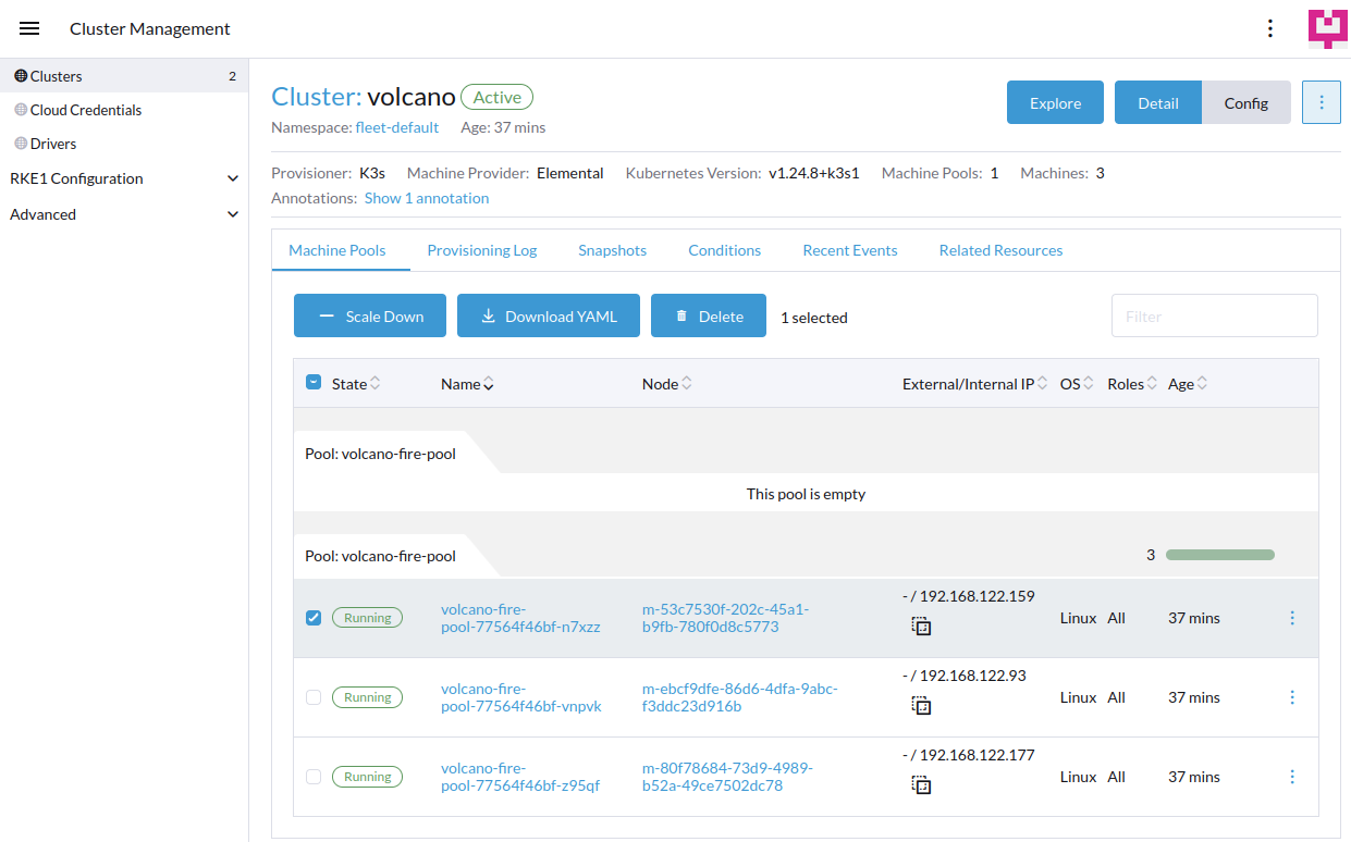 Elimina un único nodo para reiniciarlo