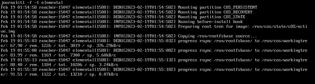 SUSE® Rancher Prime: OS Manager OS install logs
