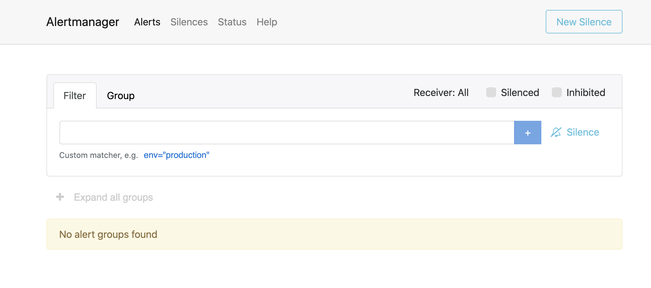 Interface do Alertmanager