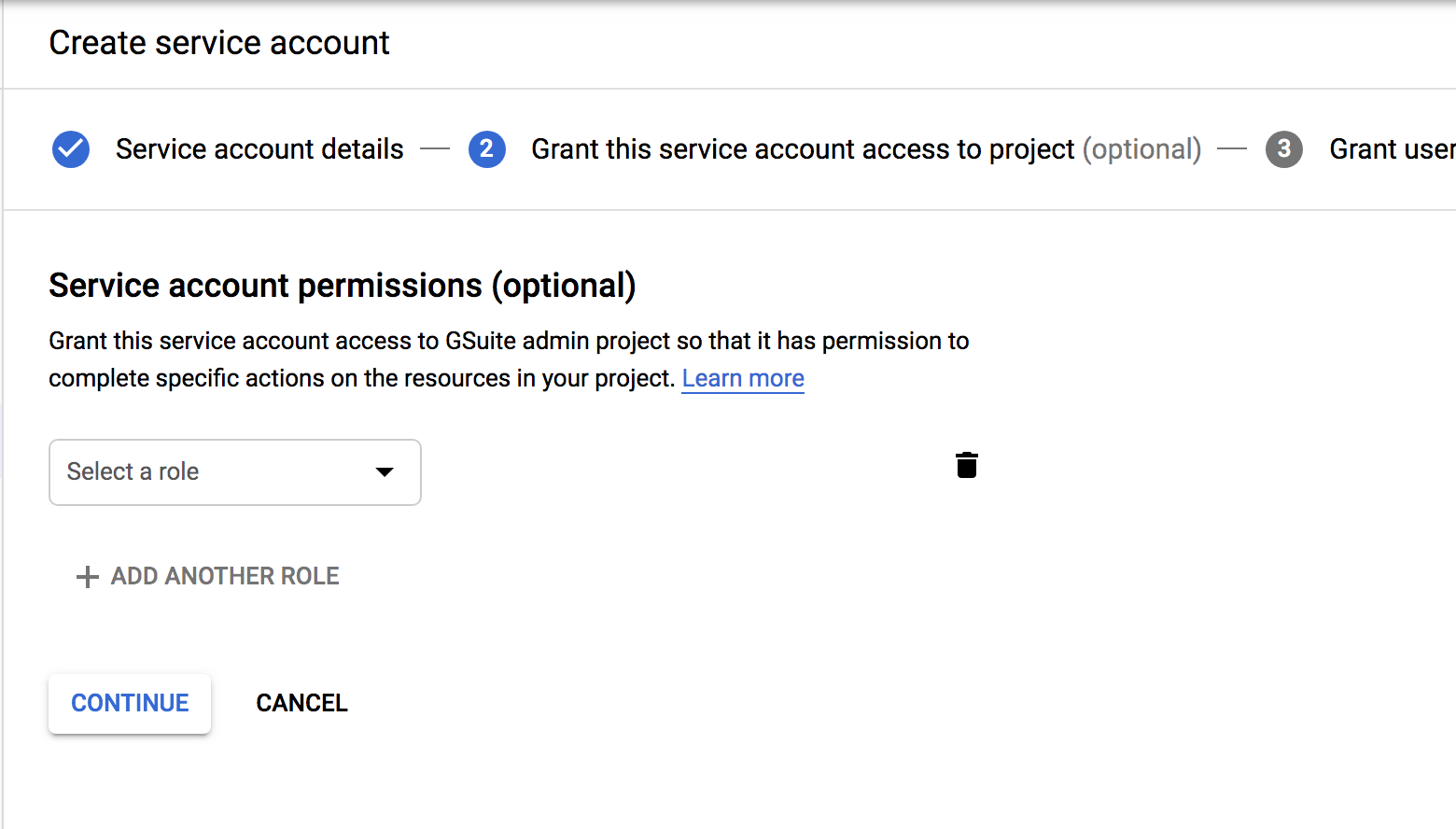 Service account creation Step 2