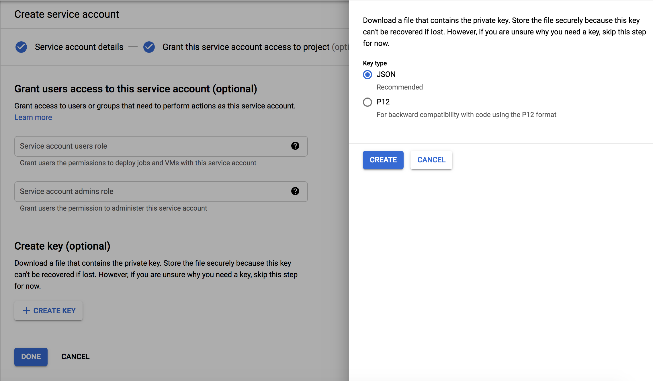 Service account creation Step 3