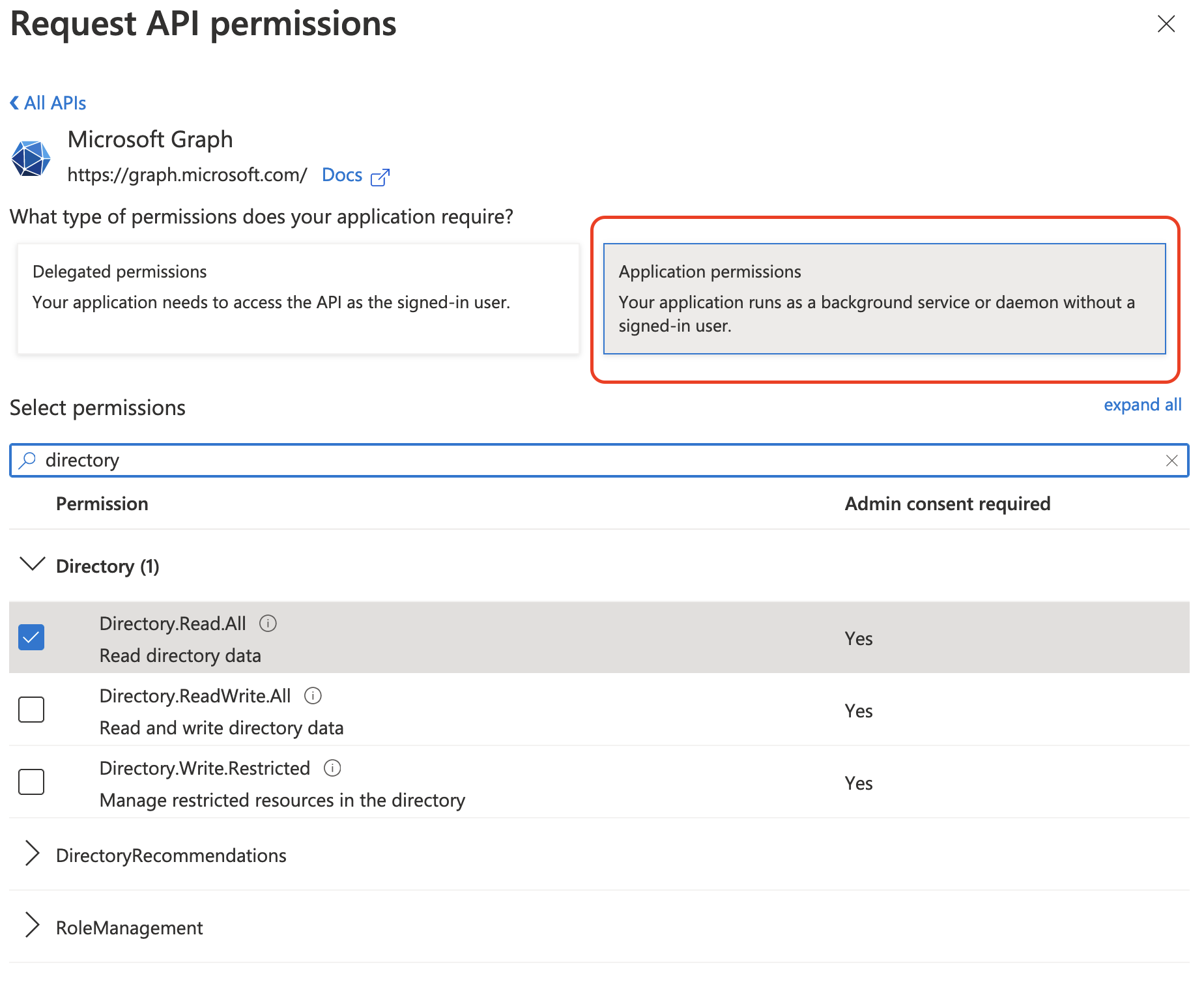 API-Berechtigungen auswählen