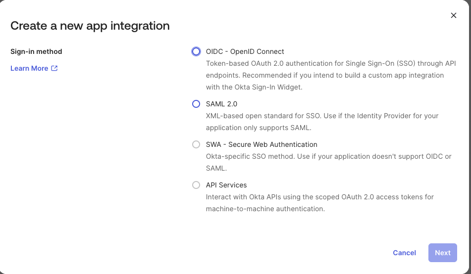 Okta sign-in method