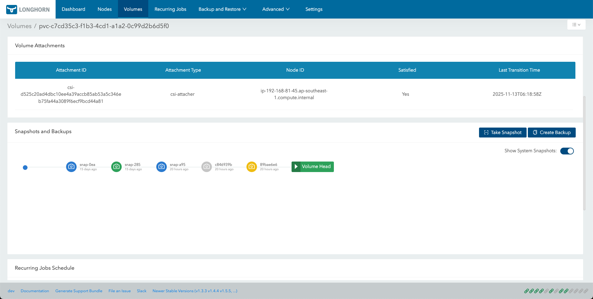 Snapshot Volume Page