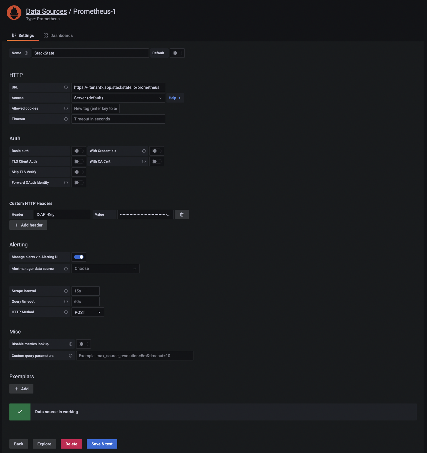 Configuração da fonte de dados Grafana