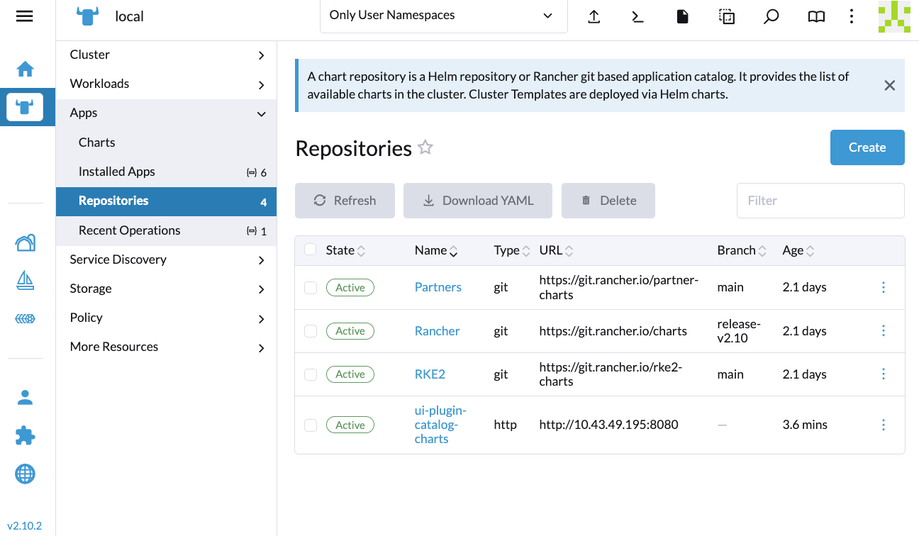Interfaz de Rancher - Repositorios