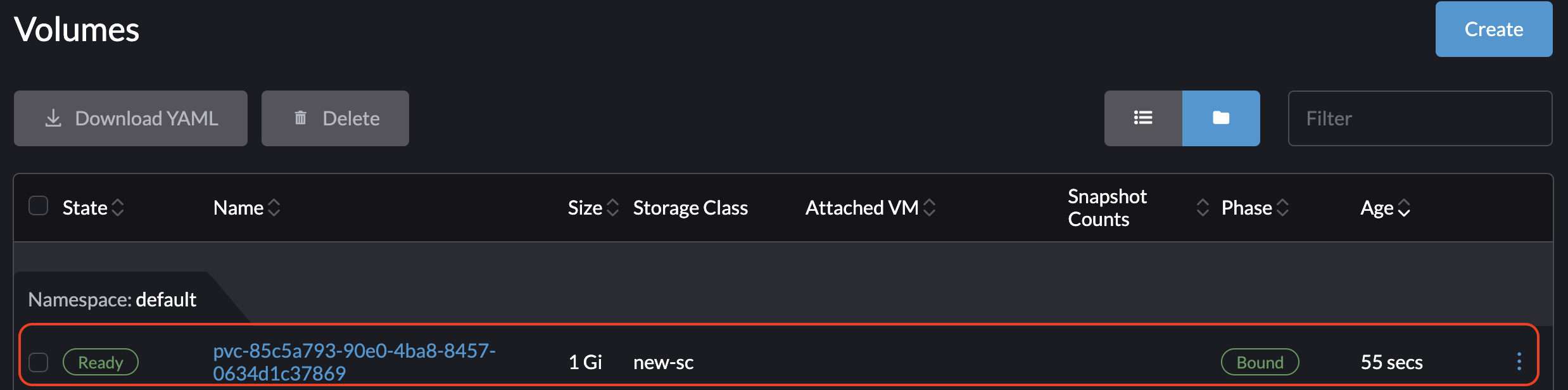 check pvc name on host harvester volume page