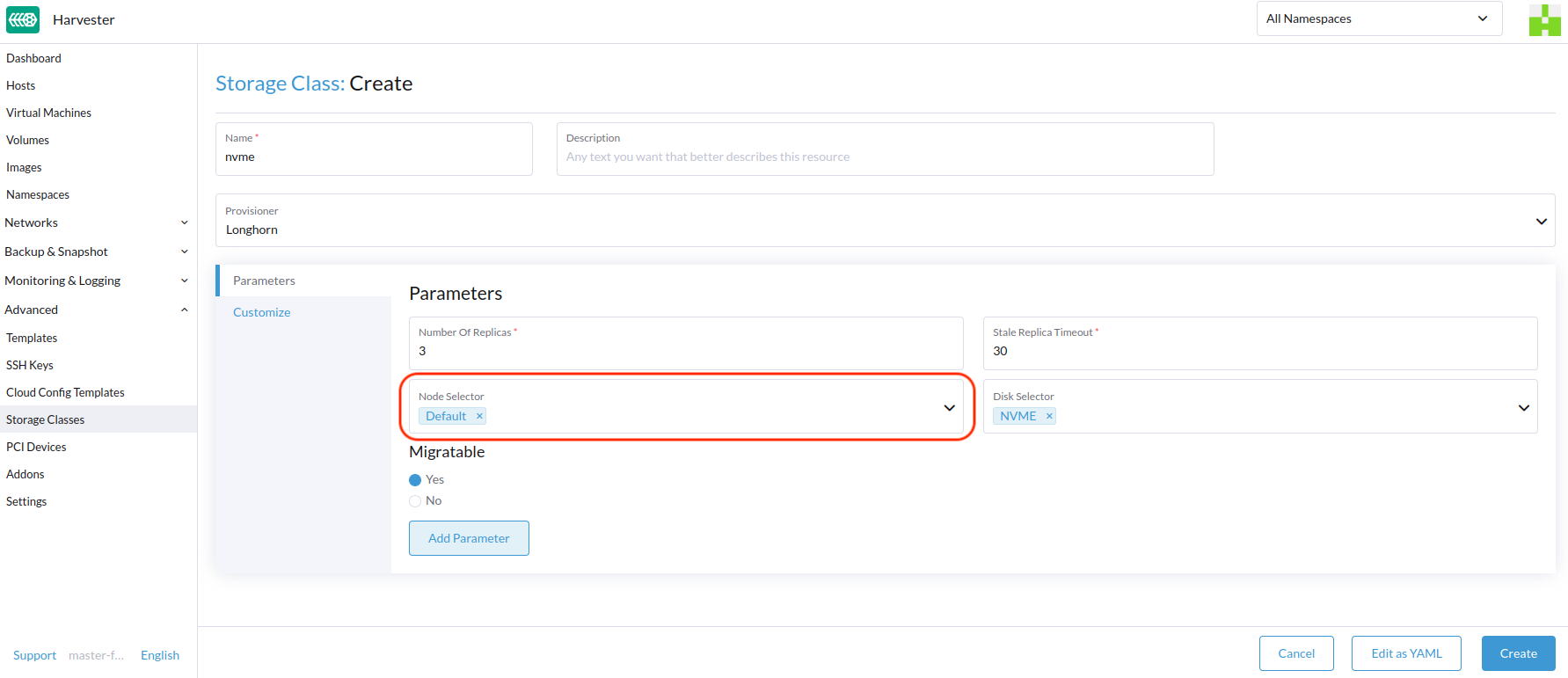 create storageclasses node selector