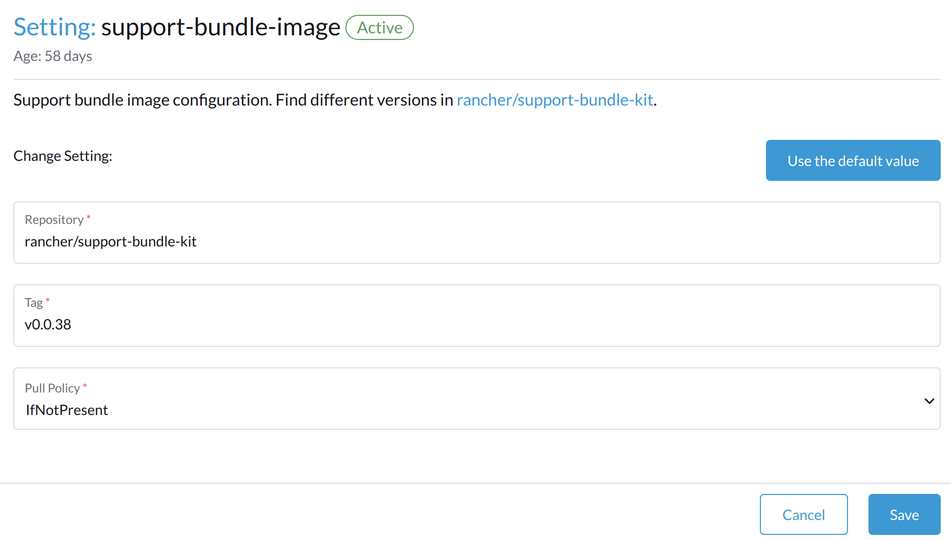 support bundle image set use default value