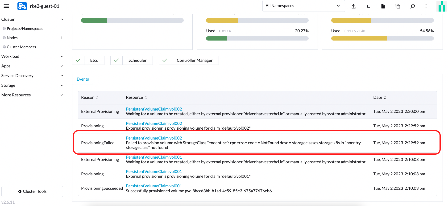 error event csi driver