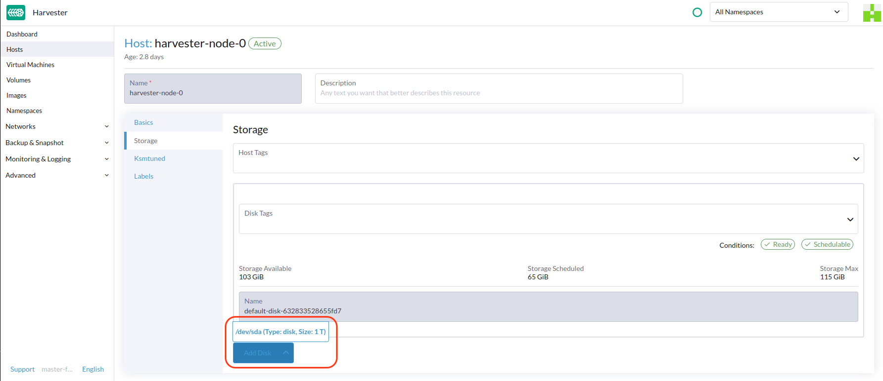 add hdd on host page