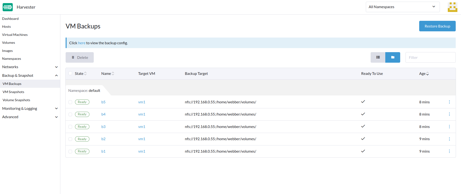 vm backup results