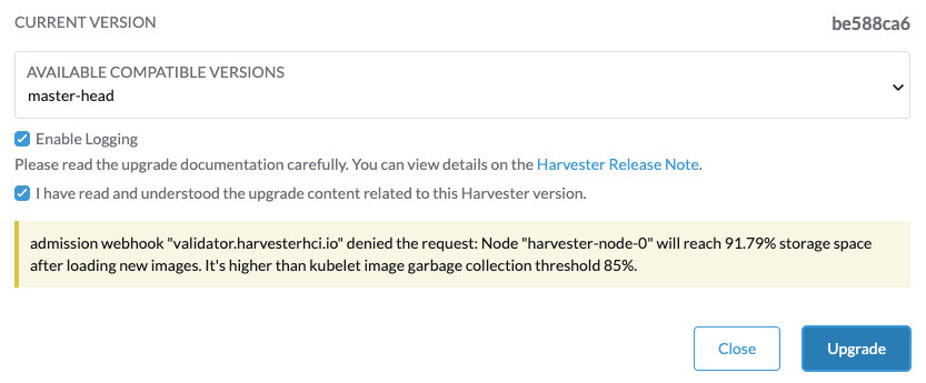 Disk space not enough error message