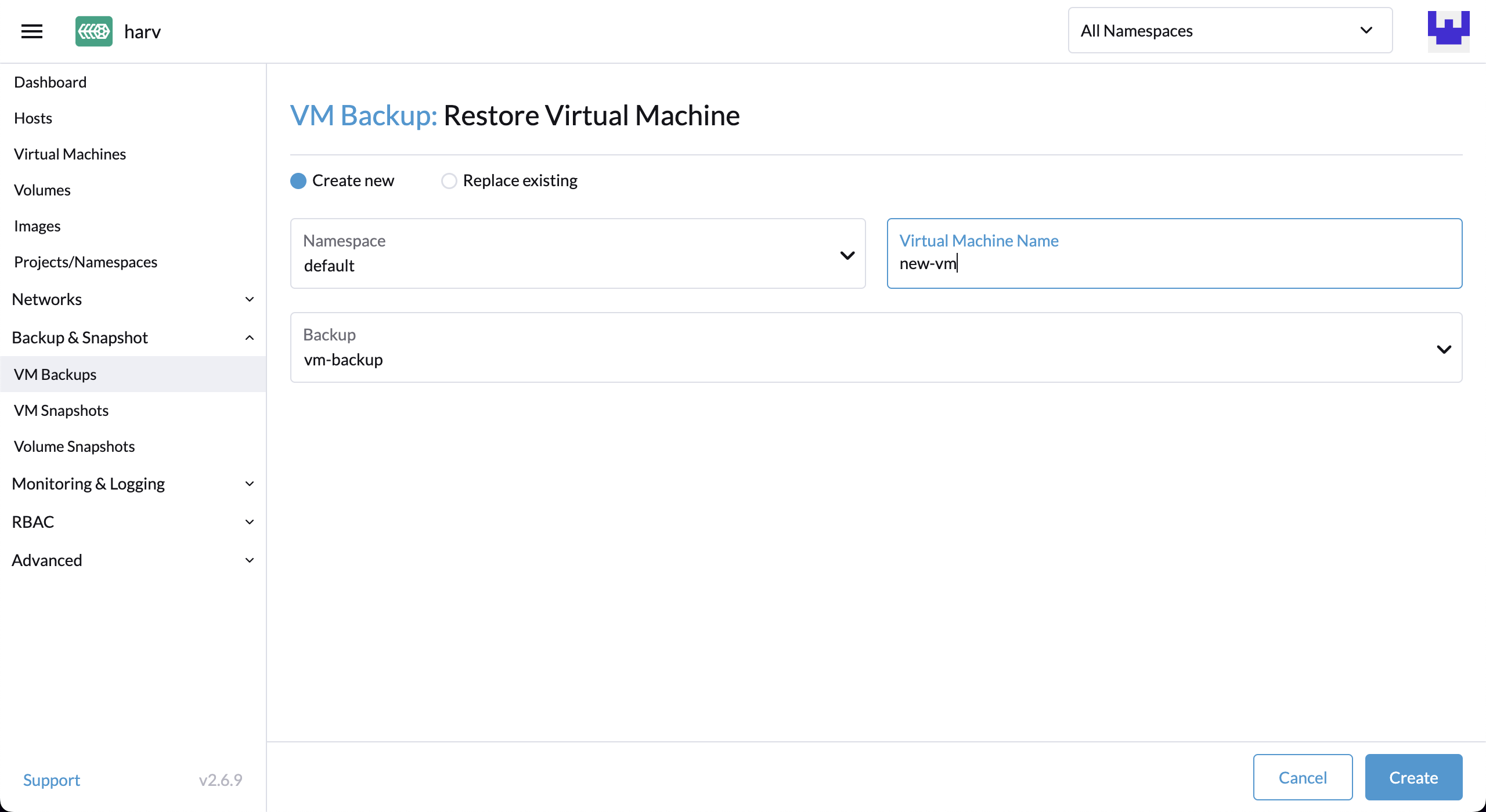 restore vm