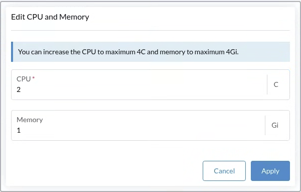 Erhöhung der CPU- und Speicherressourcen