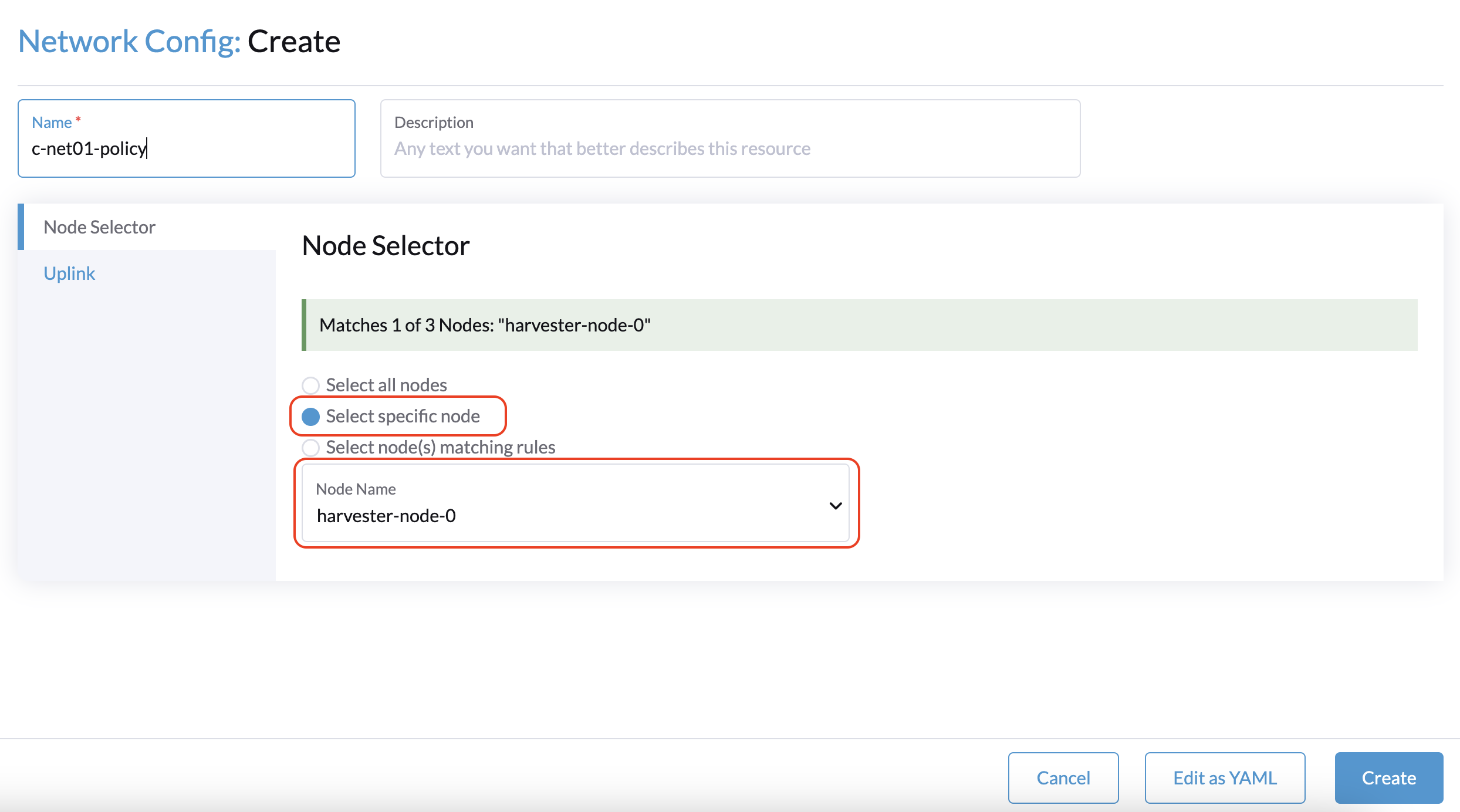crear configuración de red con nodo específico