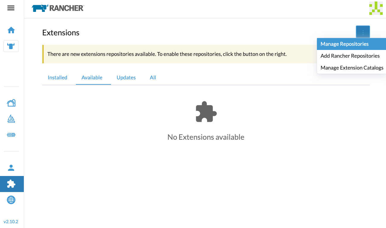 Interfaz de Rancher - Gestionar Repositorios