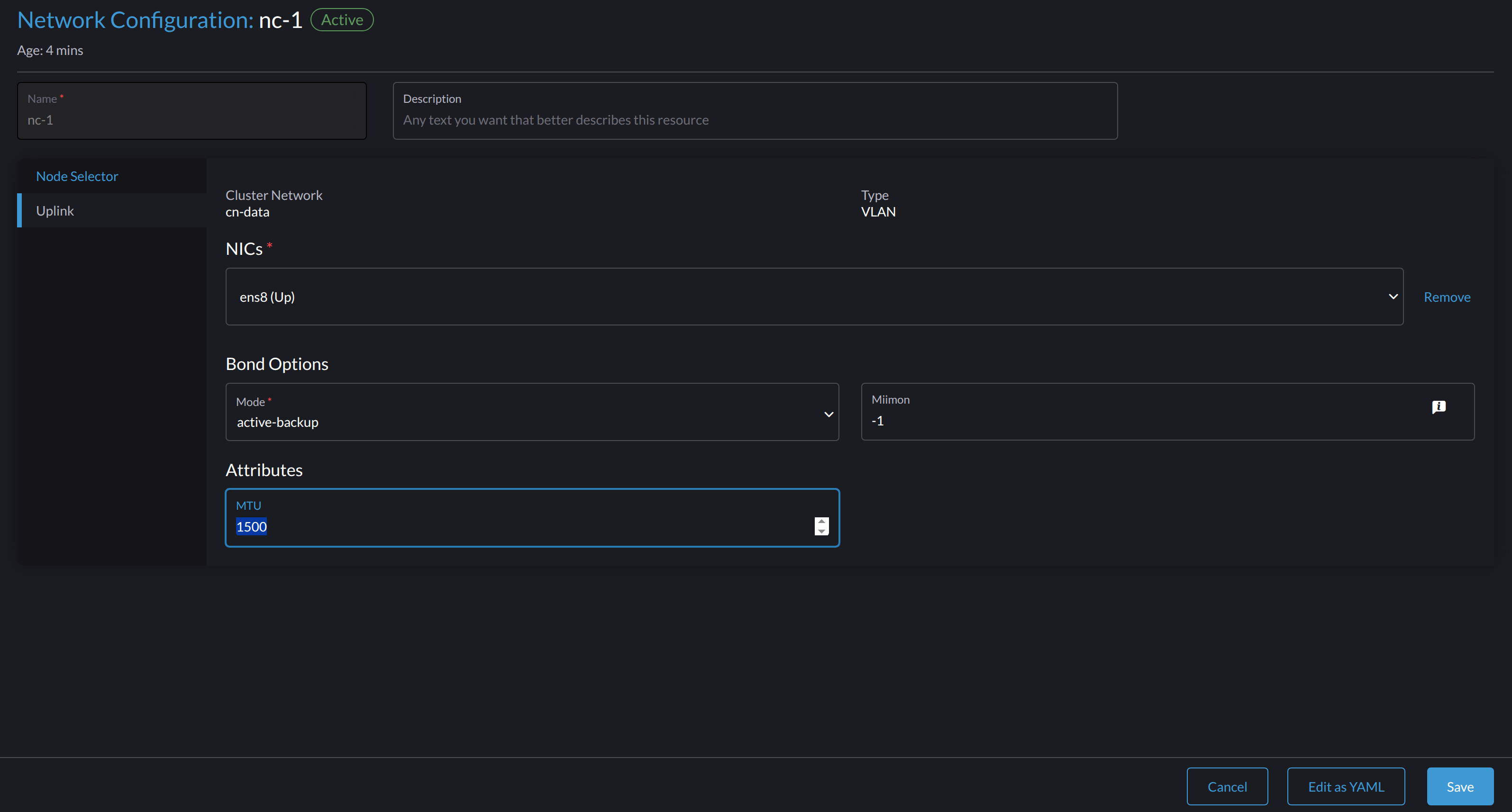 Ajustes de uplink de la configuración de red