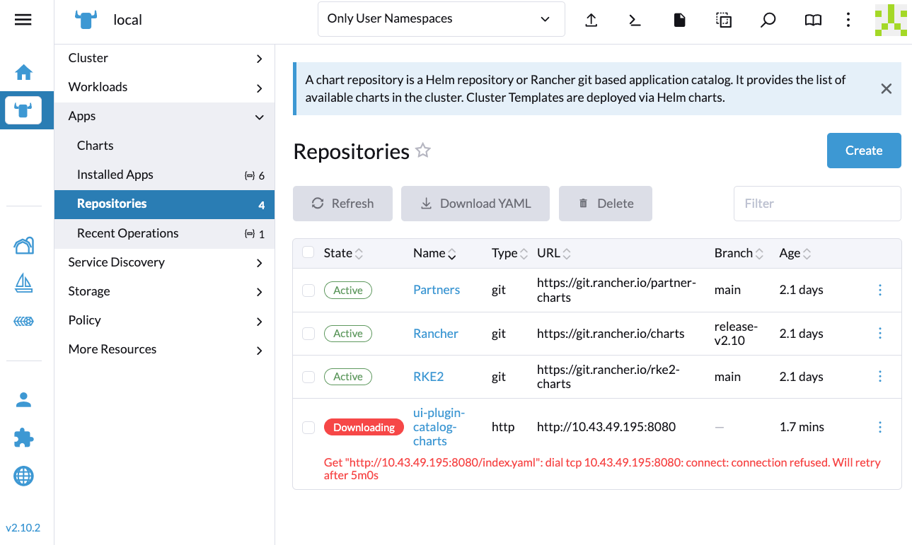 Interface Rancher - Erreur de connexion refusée