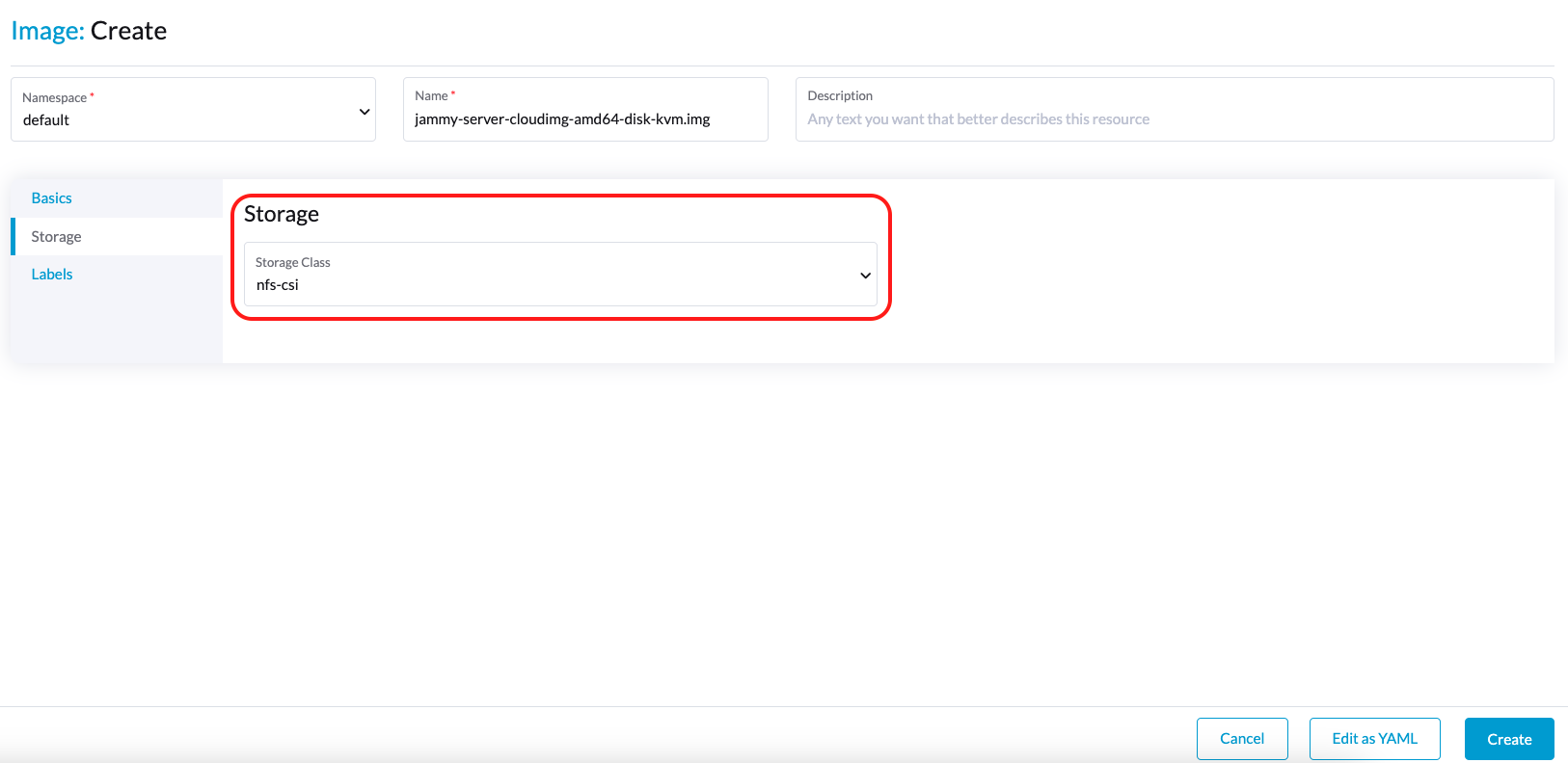 create image with nfs csi