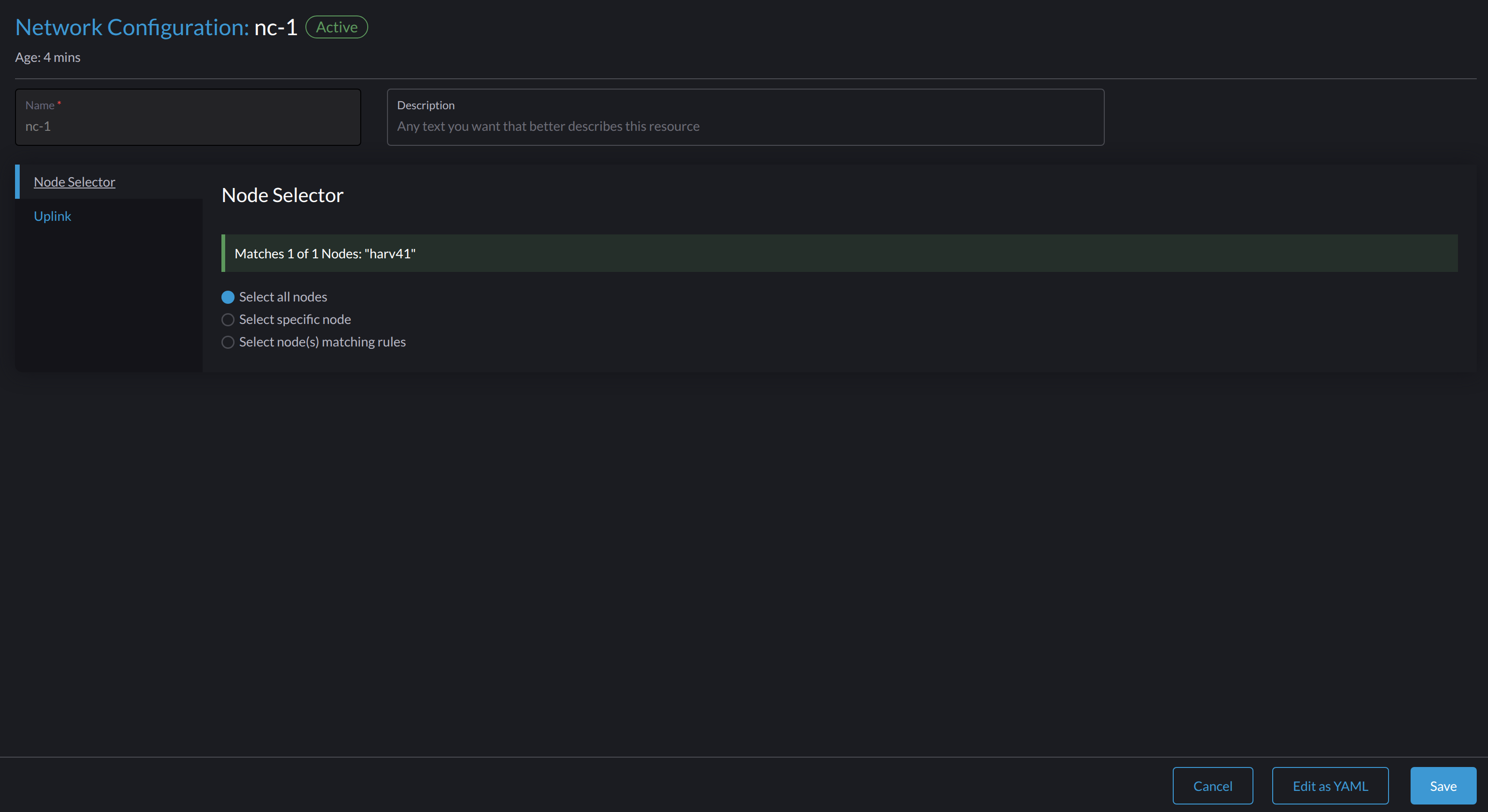 Selecionador de nós da configuração de rede