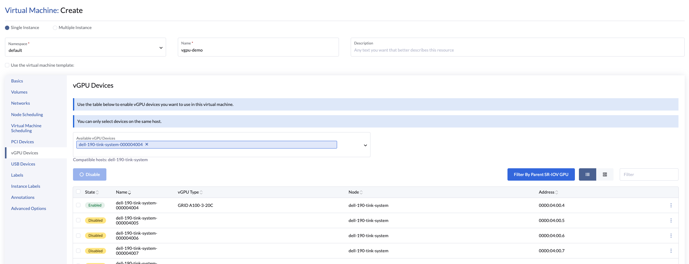 Virtual machine with vGPU