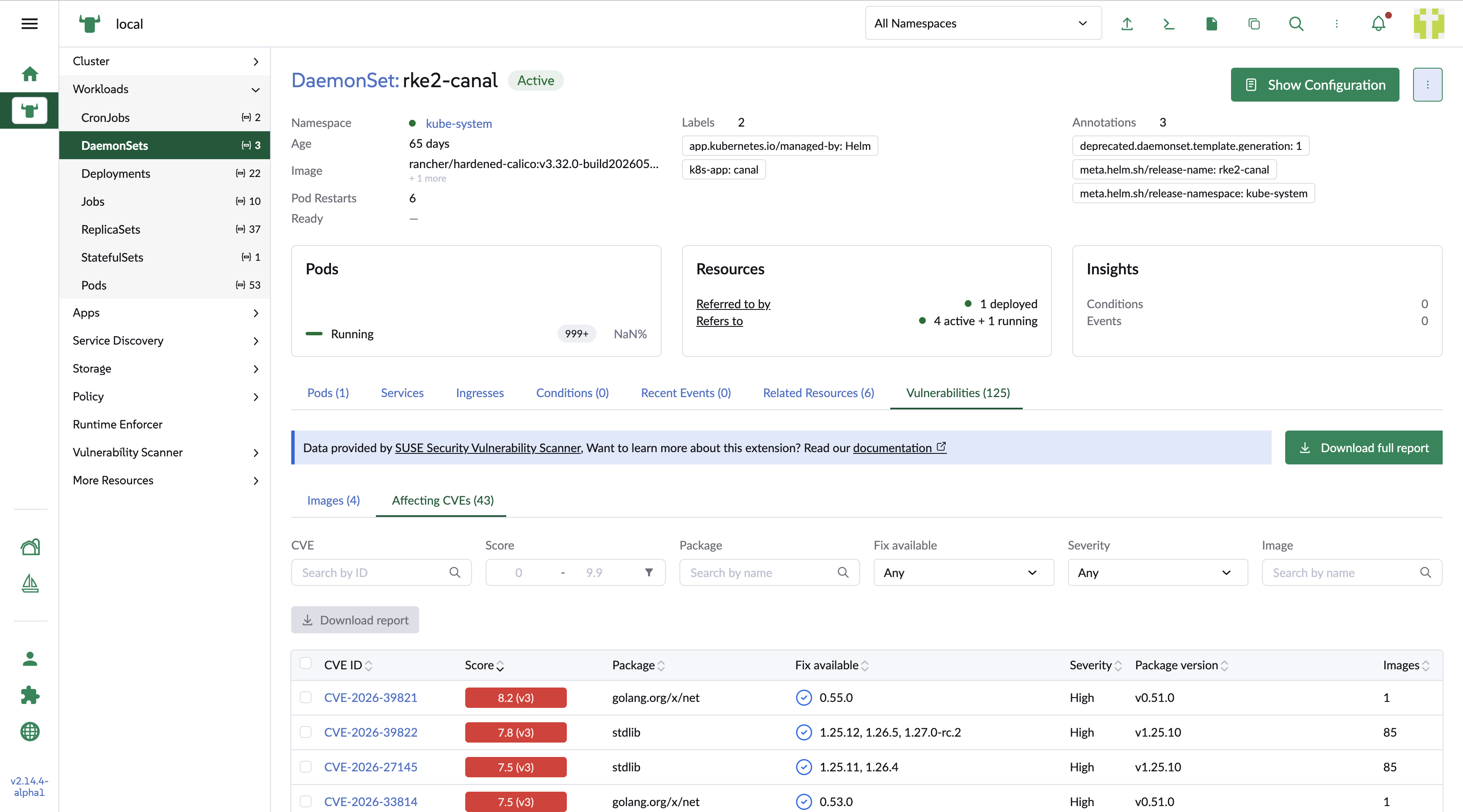 Affecting CVEs sub-tab