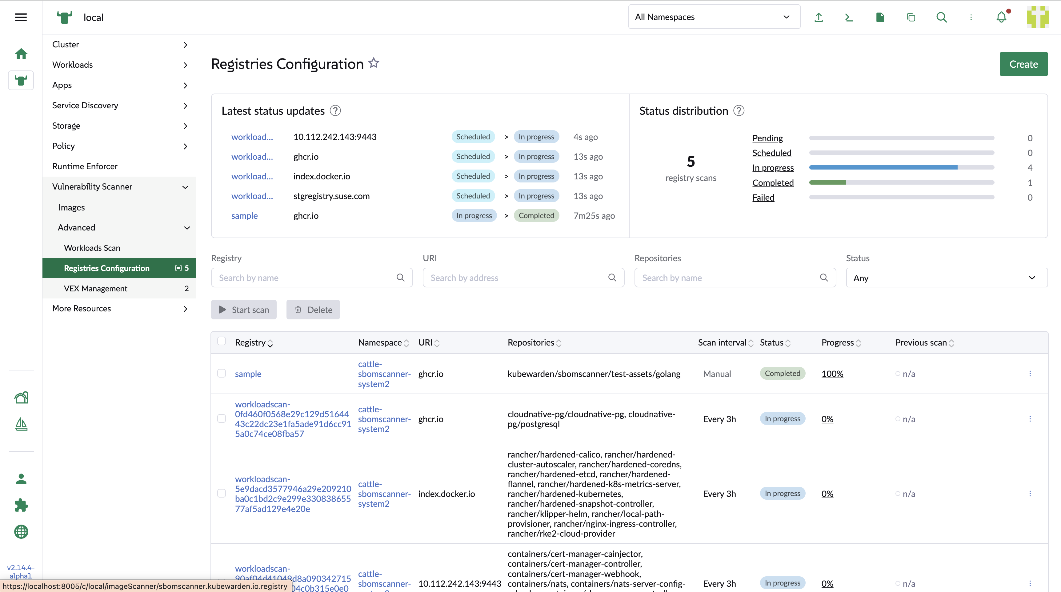 Workload scan in progress in the registry list