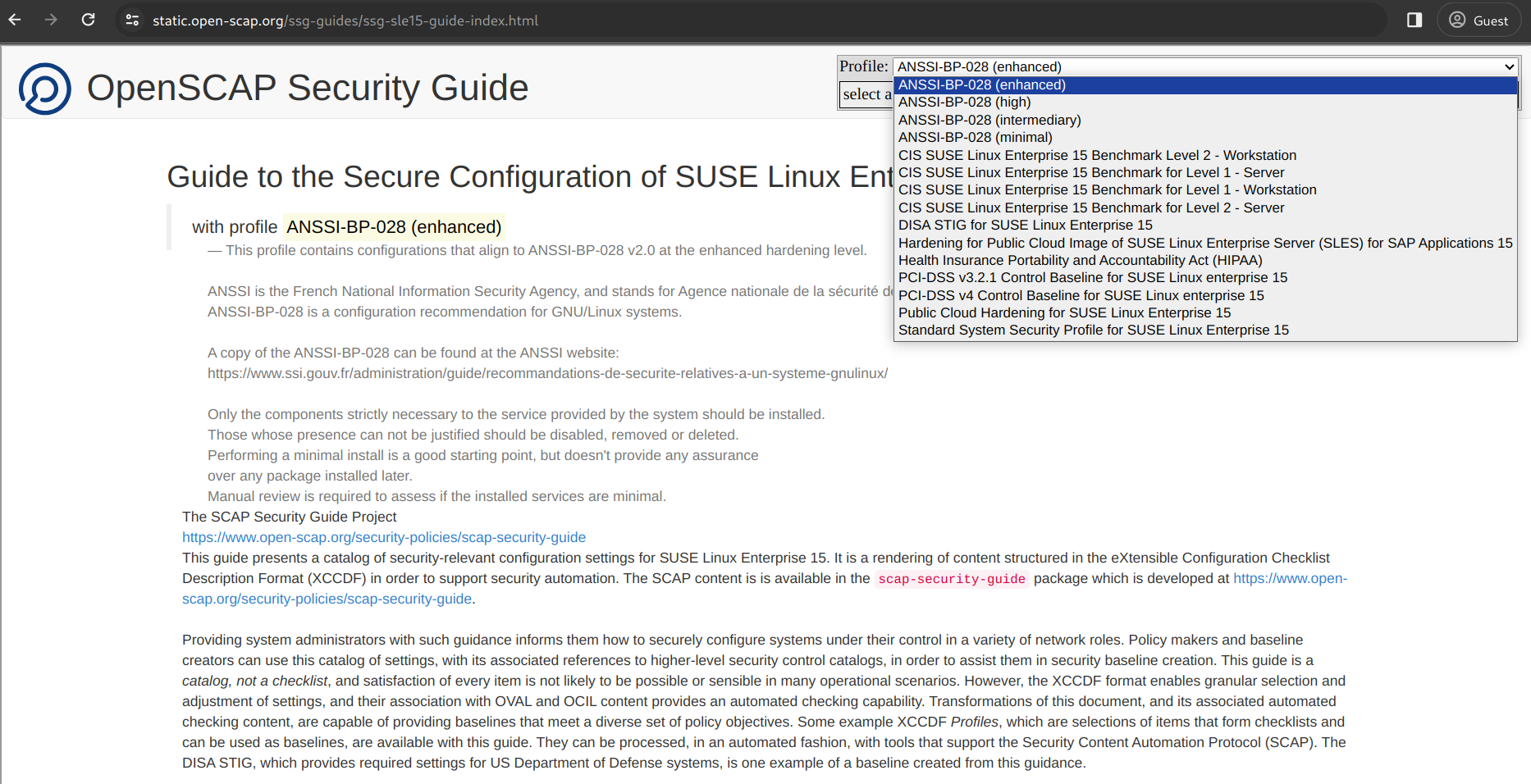 SCAP Security Guide profiles for SUSE Linux Enterprise 15