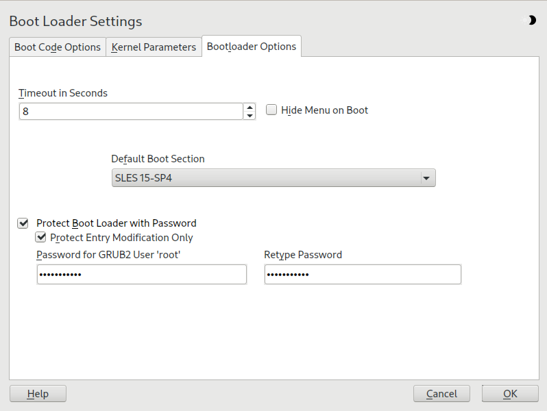 Boot loader options Boot loader options