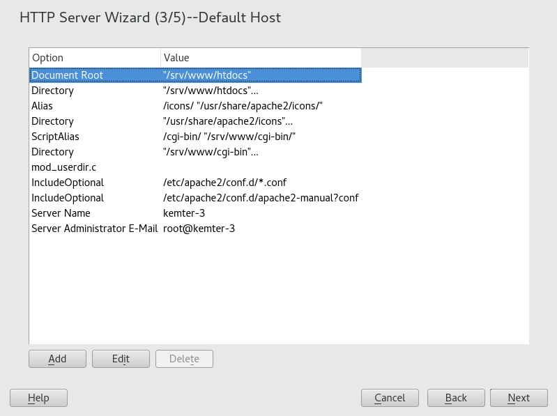 HTTP Server Wizard: Default Host