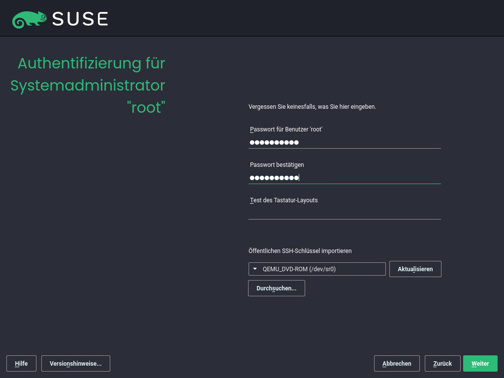 Authentifizierung für root Authentifizierung für root