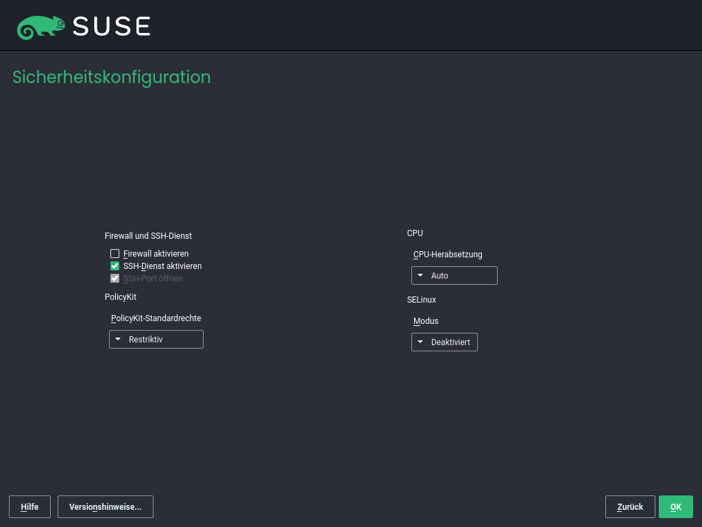 Sicherheitskonfiguration Sicherheitskonfiguration