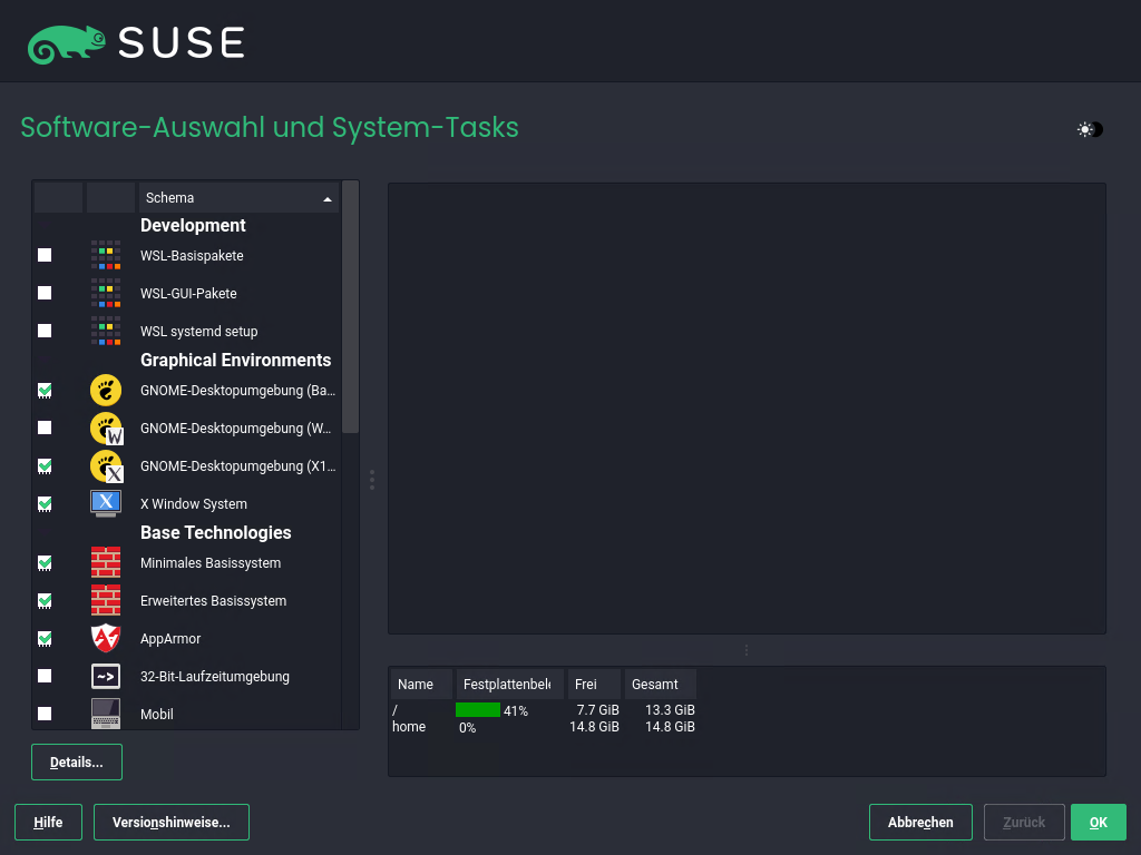 Software-Auswahl und System-Tasks Software-Auswahl und System-Tasks