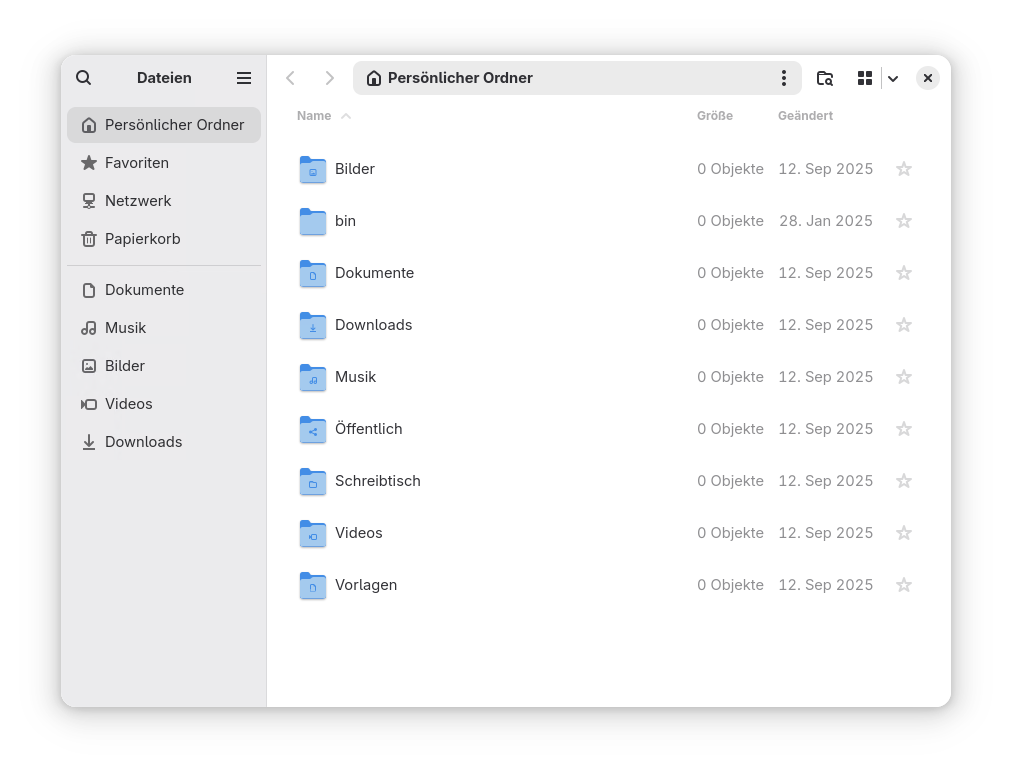 Die Benutzeroberfläche der Anwendung „GNOME Files“ Die Benutzeroberfläche der Anwendung „GNOME Files“