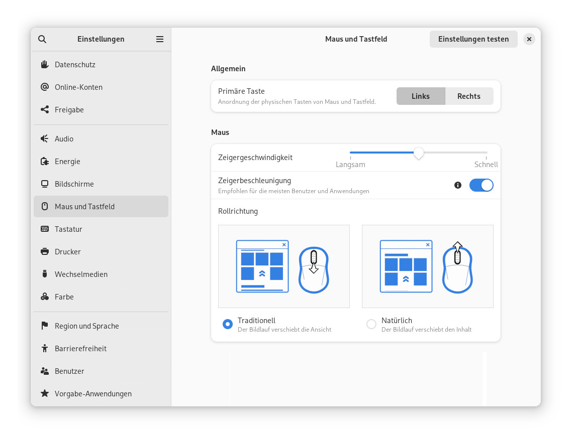 Konfigurieren des Einstellungsdialogfelds für Maus und Touchpad Konfigurieren des Einstellungsdialogfelds für Maus und Touchpad