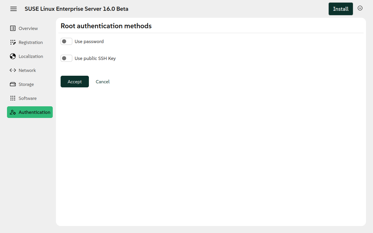 Configure root authentication methods Configure root authentication methods