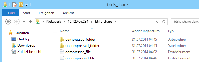 Windows Explorer-Anzeige mit komprimierten Dateien