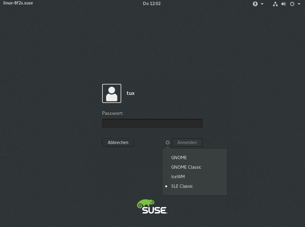 GNOME-Anmeldebildschirm – Sitzungstyp