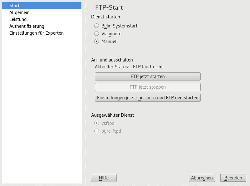 FTP-Serverkonfiguration - Start