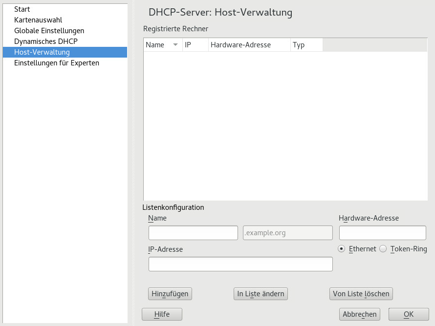 DHCP-Server: Host-Verwaltung