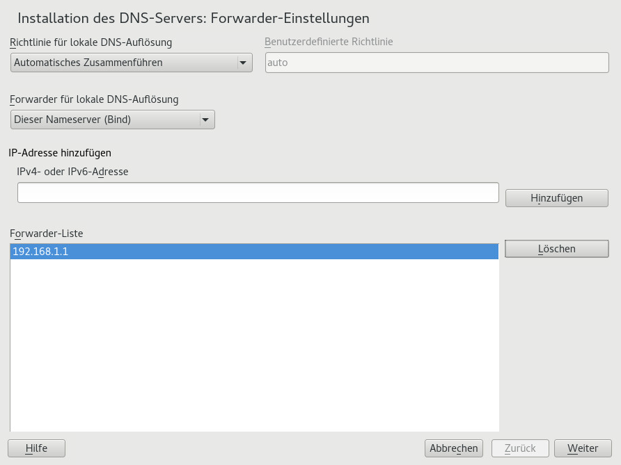 DNS-Server-Installation: Forwarder-Einstellungen